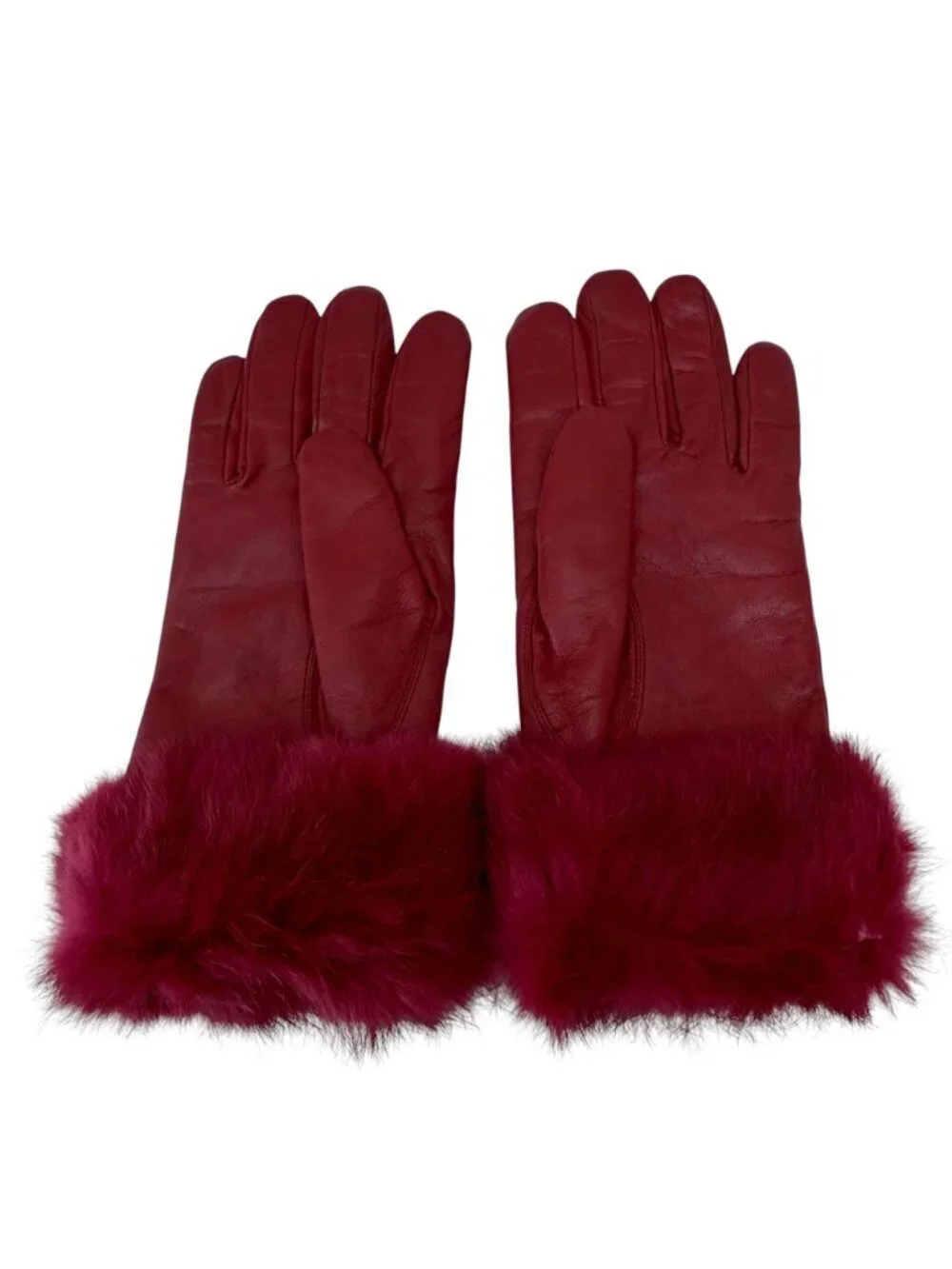 Wilsons Red Leather Gloves Womens Large Real Rabbit Fur Cuff Thinsulate